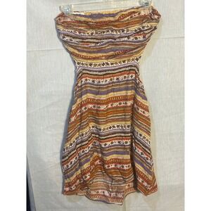 Sky to Moon Strapless Boho Stripe Mini Dress Pockets Rust Purple M Open Back